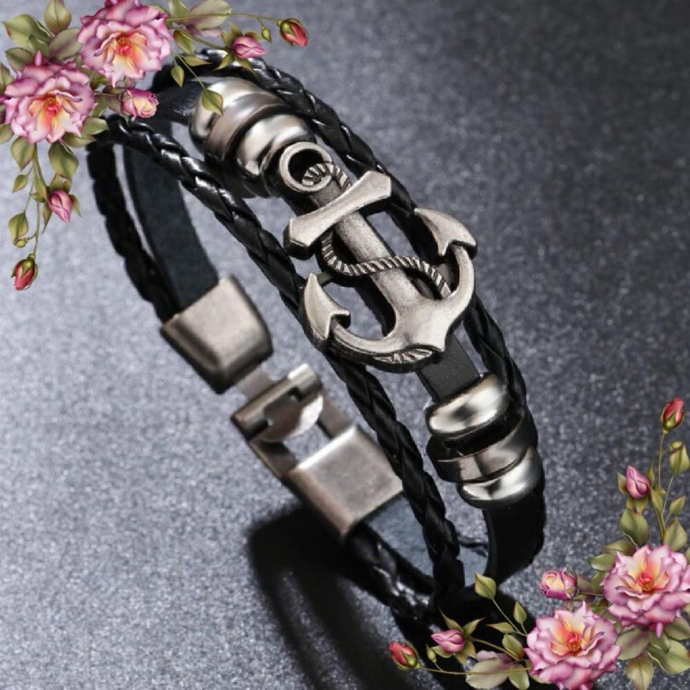 Anchor & Bead Decor
Braided Detail Chain pu leather‎ Bracelet